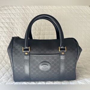 Authentic GUCCI Guccissima Boston Black Leather Handbag Auth #002 58 2140